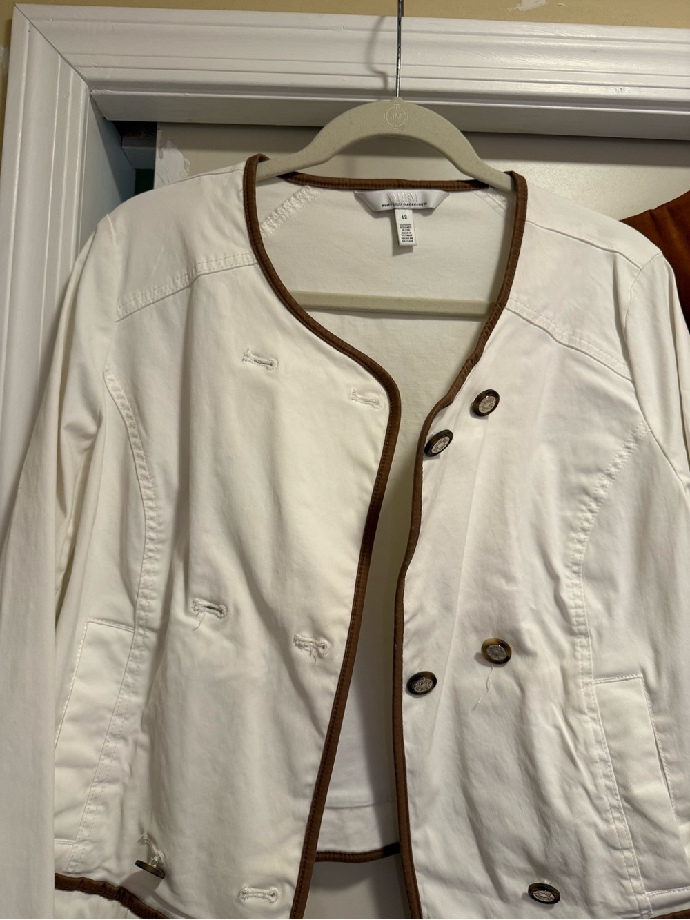 White Women's Jacket with Brown Trim - White House black market